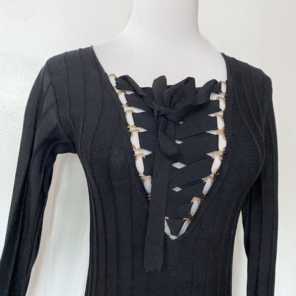 KNITZ FOR LOVE & LEMONS BLACK RIBBED KNIT LACE UP DRESS - XS - Picture 5 of 9
